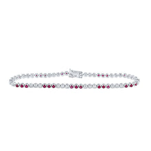 Load image into Gallery viewer, 14kt White Gold Ruby and Diamond Tennis Bracelet - 2.5 Carat Total Weight - Top View