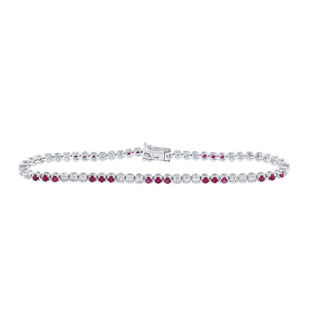 Bracelets | 14kt White Gold Womens Round Ruby Diamond Tennis Bracelet 2-1/2 Cttw | Splendid Jewellery GND