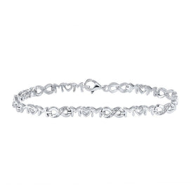 Heartfelt Love: Sterling Silver Diamond Mom Heart Link Bracelet  Top View from Splendid Jewellery