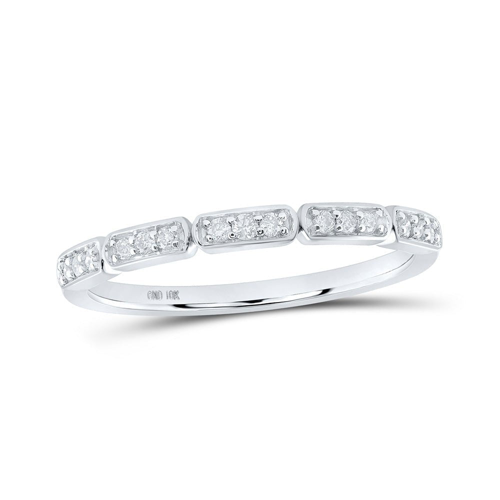 Brilliant Elegance: 10kt White Gold Women's Round Diamond Stackable Band Ring - Splendid Jewellery