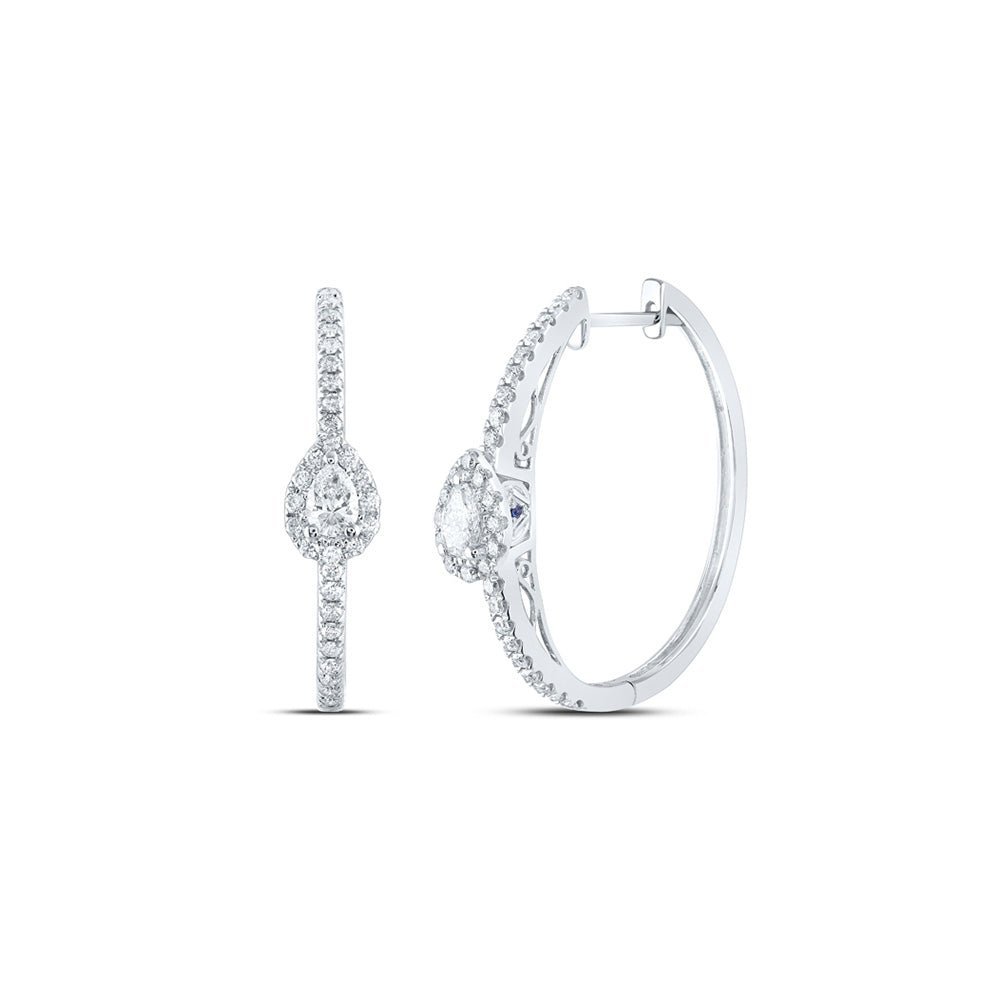 Brilliant Pear Diamond Hoop Earrings - 14kt White Gold Elegance - Splendid Jewellery