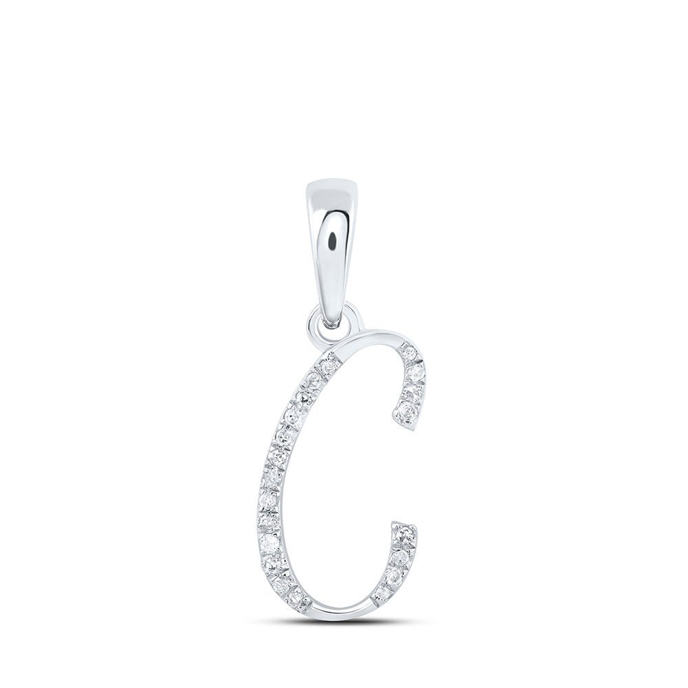 C Initial Diamond Initial Pendant | 10kt White Gold Womens Round Diamond C Initial Letter Pendant 1/20 Cttw | Splendid Jewellery - Splendid Jewellery