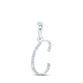 C Initial Diamond Initial Pendant | 10kt White Gold Womens Round Diamond C Initial Letter Pendant 1/20 Cttw | Splendid Jewellery - Splendid Jewellery