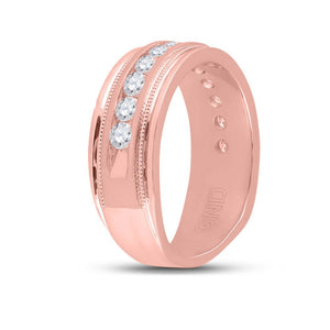 Captivating 10kt Rose Gold Men's Diamond Wedding Band Ring - 1 Cttw - Splendid Jewellery