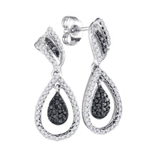 Load image into Gallery viewer, Captivating Black and White Diamond Dangle Earrings in 10kt White Gold  Top View from Splendid Jewellery