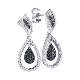 Captivating Black and White Diamond Dangle Earrings in 10kt White Gold  Top View from Splendid Jewellery