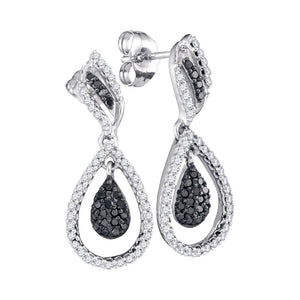 Captivating Black and White Diamond Dangle Earrings in 10kt White Gold - Splendid Jewellery