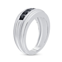 Load image into Gallery viewer, Captivating Black Diamond Channel Set Men&#39;s Ring in 10kt White Gold - 1 Cttw  Side View from Splendid Jewellery