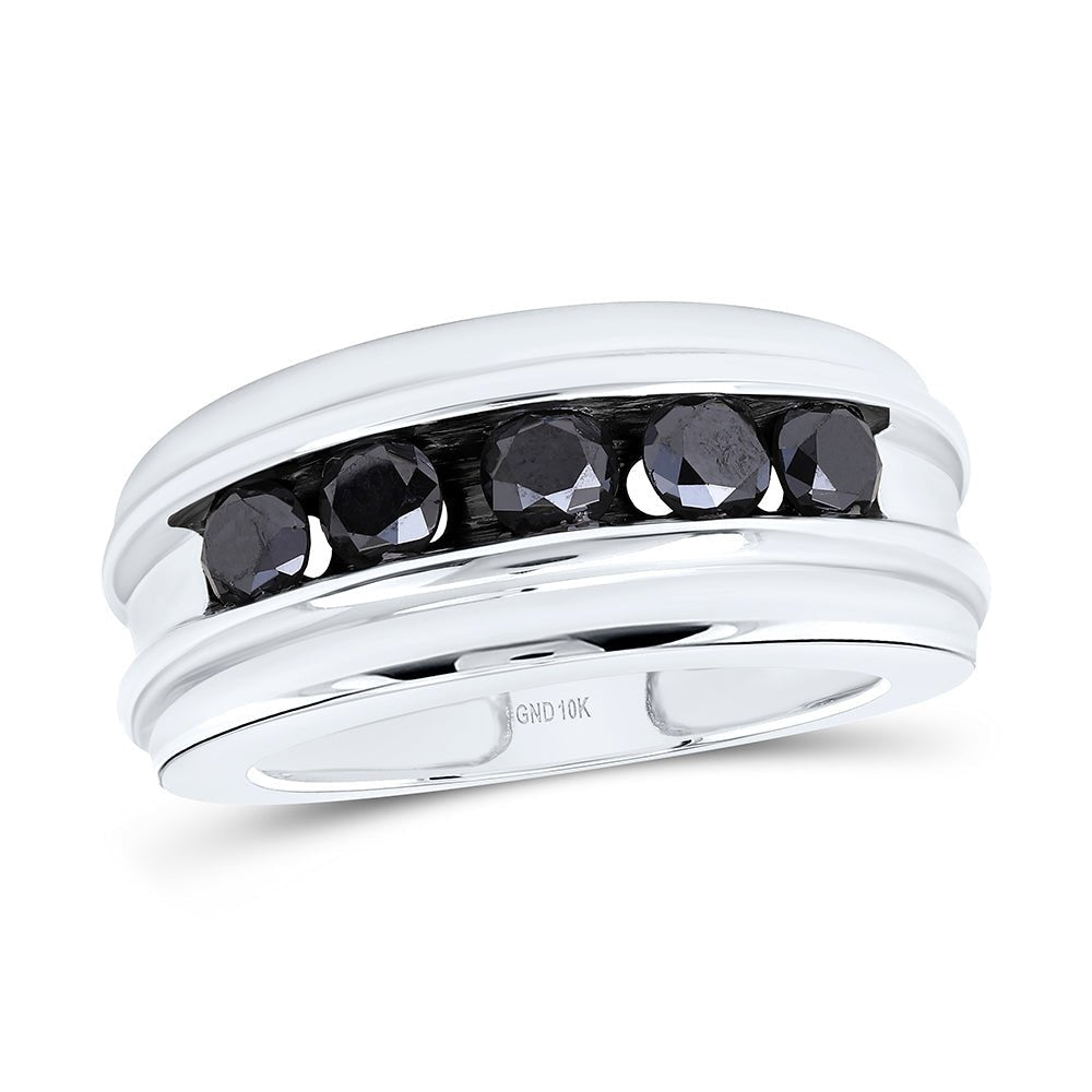 Captivating Black Diamond Channel Set Men's Ring in 10kt White Gold - 1 Cttw - Splendid Jewellery