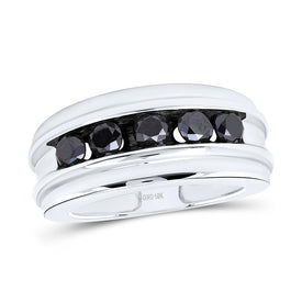 Captivating Black Diamond Channel Set Men's Ring in 10kt White Gold - 1 Cttw  Top View from Splendid Jewellery