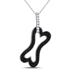 Captivating Black Diamond Dog Bone Pendant in 10kt White Gold - Splendid Jewellery