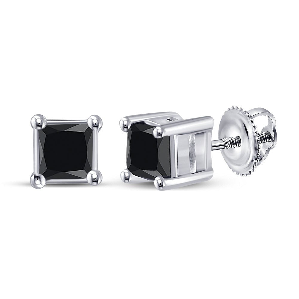 Captivating Black Princess - Cut Diamond Solitaire Earrings in 10kt White Gold - Splendid Jewellery