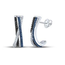 Load image into Gallery viewer, Captivating Blue and Black Diamond Half J Hoop Earrings  Top View from Splendid Jewellery