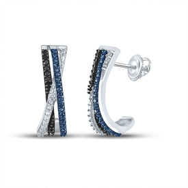 Captivating Blue and Black Diamond Half J Hoop Earrings  Top View from Splendid Jewellery