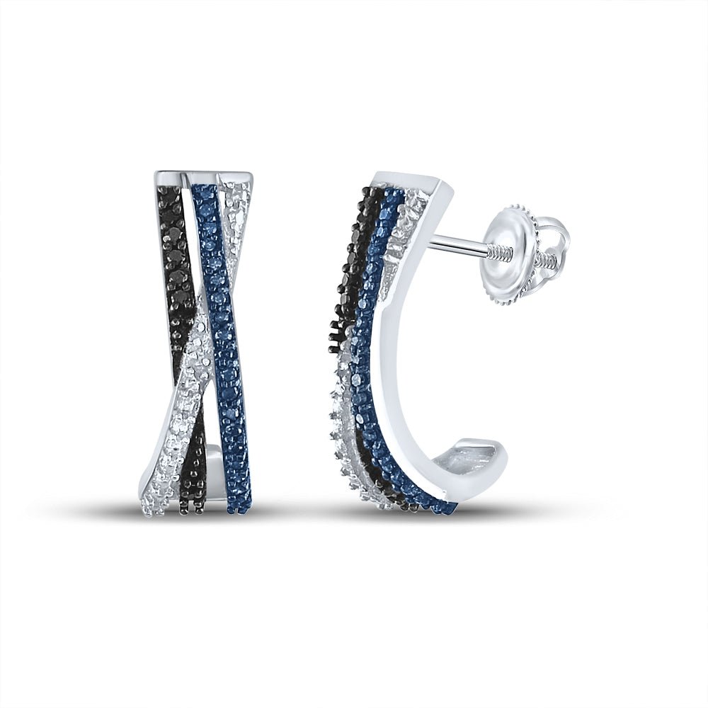 Captivating Blue and Black Diamond Half J Hoop Earrings - Splendid Jewellery