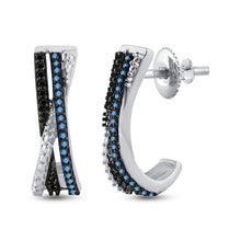Load image into Gallery viewer, Captivating Blue and Black Diamond Half J Hoop Earrings  Side View from Splendid Jewellery