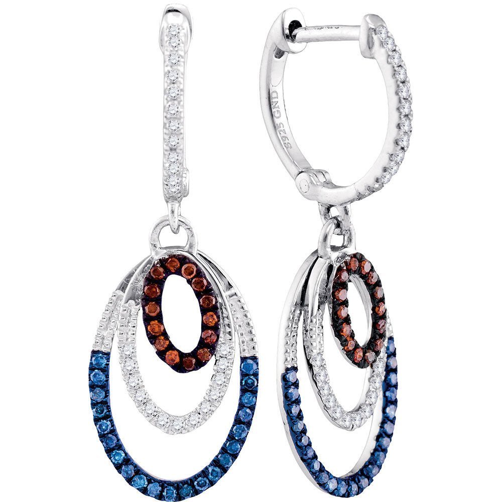 Captivating Blue and Red Diamond Dangle Earrings in 10kt White Gold - Splendid Jewellery