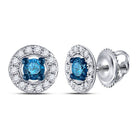 Captivating Blue Brilliance: 10kt White Gold Womens Round Blue Color Enhanced Diamond Stud Earrings 1/3 Cttw - Splendid Jewellery