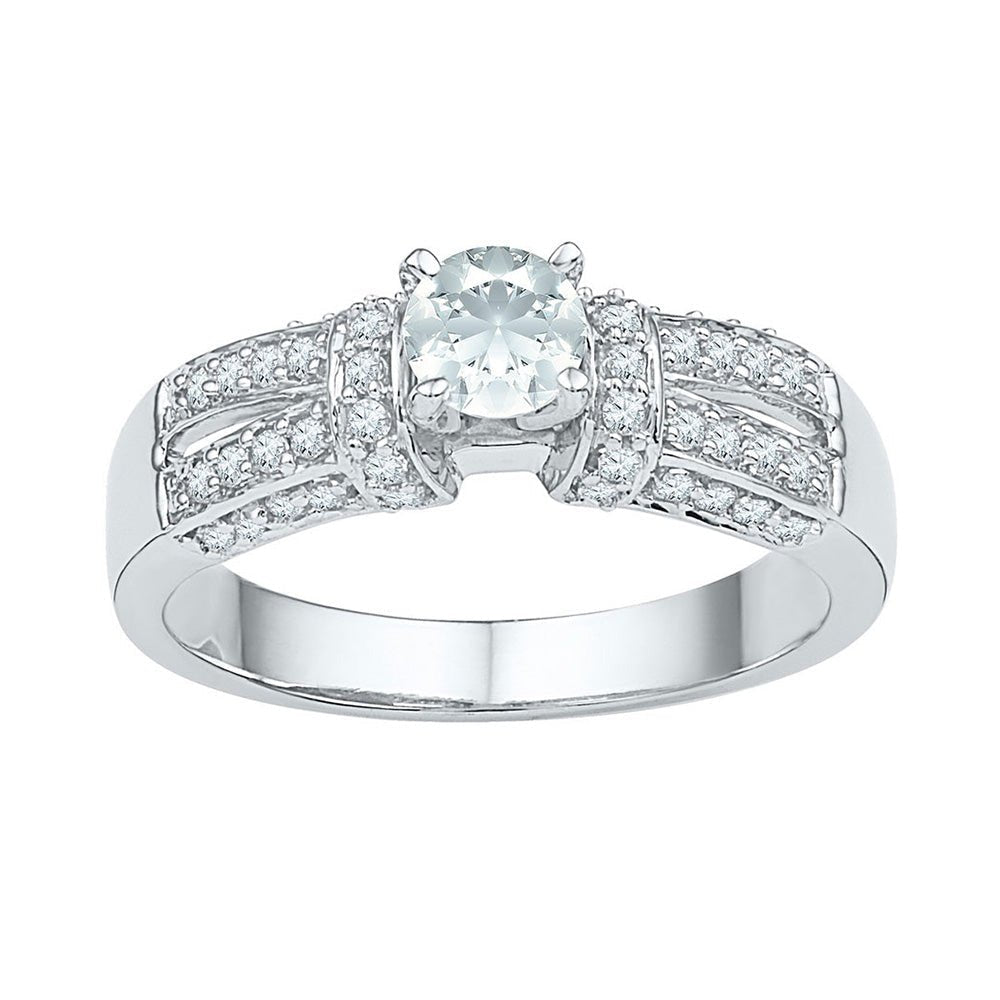 Captivating Blue Brilliance: 10kt White Gold Womens Round Lab - Created Sapphire Solitaire Ring - Splendid Jewellery