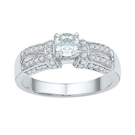 Captivating Blue Brilliance: 10kt White Gold Womens Round Lab - Created Sapphire Solitaire Ring - Splendid Jewellery