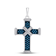 Load image into Gallery viewer, Captivating Blue Diamond Roman Cross Pendant  Top View from Splendid Jewellery