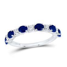 Load image into Gallery viewer, Captivating Blue Sapphire and Diamond Alternating Band Ring Top view from the 10Kt White Gold Womens Oval Blue Sapphire Diamond Alternating Band Ring 1 1 2 Cttwpin221642 collection by Splendid Jewellery