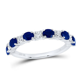 Captivating Blue Sapphire and Diamond Alternating Band Ring Top view from the 10Kt White Gold Womens Oval Blue Sapphire Diamond Alternating Band Ring 1 1 2 Cttwpin221642 collection by Splendid Jewellery