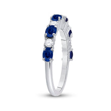 Load image into Gallery viewer, Captivating Blue Sapphire and Diamond Alternating Band Ring Side view from the 10Kt White Gold Womens Oval Blue Sapphire Diamond Alternating Band Ring 1 1 2 Cttwpin221642 collection by Splendid Jewellery