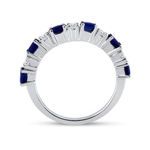 Load image into Gallery viewer, Captivating Blue Sapphire and Diamond Alternating Band Ring Side 2 view from the 10Kt White Gold Womens Oval Blue Sapphire Diamond Alternating Band Ring 1 1 2 Cttwpin221642 collection by Splendid Jewellery