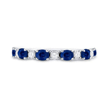 Load image into Gallery viewer, Captivating Blue Sapphire and Diamond Alternating Band Ring Front view from the 10Kt White Gold Womens Oval Blue Sapphire Diamond Alternating Band Ring 1 1 2 Cttwpin221642 collection by Splendid Jewellery