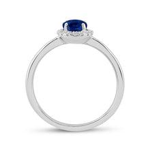 Load image into Gallery viewer, Captivating Blue Sapphire Diamond Halo Ring - Side View