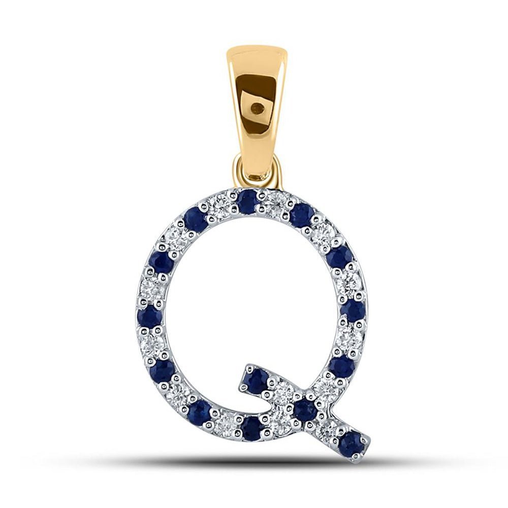 Captivating Blue Sapphire & Diamond Initial Pendant in 10kt Yellow Gold - Splendid Jewellery