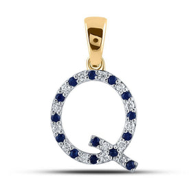 Captivating Blue Sapphire & Diamond Initial Pendant in 10kt Yellow Gold - Splendid Jewellery