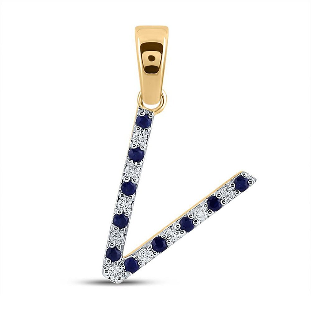 Captivating Blue Sapphire & Diamond Initial Pendant in 10kt Yellow Gold - Splendid Jewellery