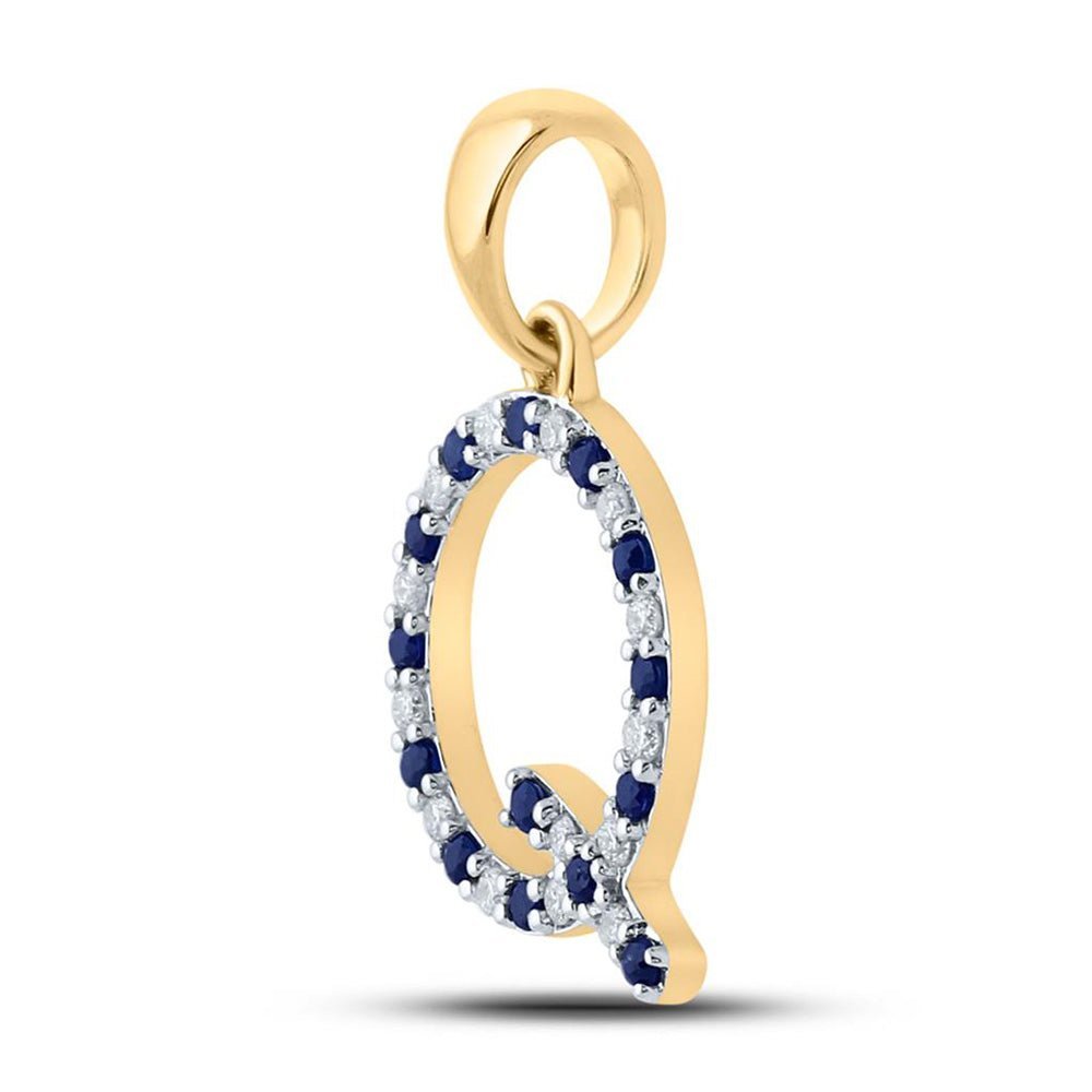 Captivating Blue Sapphire & Diamond Initial Pendant in 10kt Yellow Gold - Splendid Jewellery