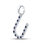 Captivating Blue Sapphire & Diamond U Letter Pendant in 10kt White Gold - Splendid Jewellery