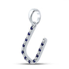 Captivating Blue Sapphire & Diamond U Letter Pendant in 10kt White Gold - Splendid Jewellery