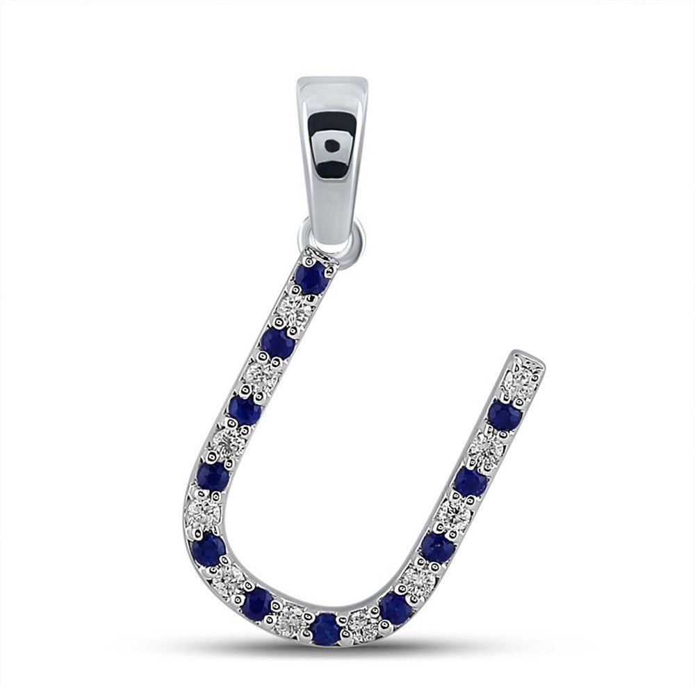 Captivating Blue Sapphire & Diamond U Letter Pendant in 10kt White Gold - Splendid Jewellery