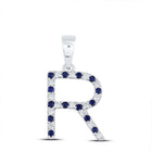 Captivating Blue Sapphire Initial Pendant in 10kt White Gold Top view from the 10Kt White Gold Womens Round Blue Sapphire Initial R Letter Pendant 1 3 Cttwpin288611 collection by Splendid Jewellery