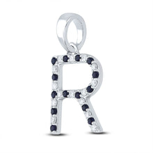 Load image into Gallery viewer, Captivating Blue Sapphire Initial Pendant in 10kt White Gold Side 2 view from the 10Kt White Gold Womens Round Blue Sapphire Initial R Letter Pendant 1 3 Cttwpin288611 collection by Splendid Jewellery