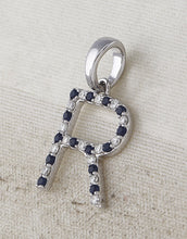 Load image into Gallery viewer, Captivating Blue Sapphire Initial Pendant in 10kt White Gold Side view from the 10Kt White Gold Womens Round Blue Sapphire Initial R Letter Pendant 1 3 Cttwpin288611 collection by Splendid Jewellery