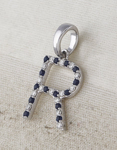 Captivating Blue Sapphire Initial Pendant in 10kt White Gold - Splendid Jewellery