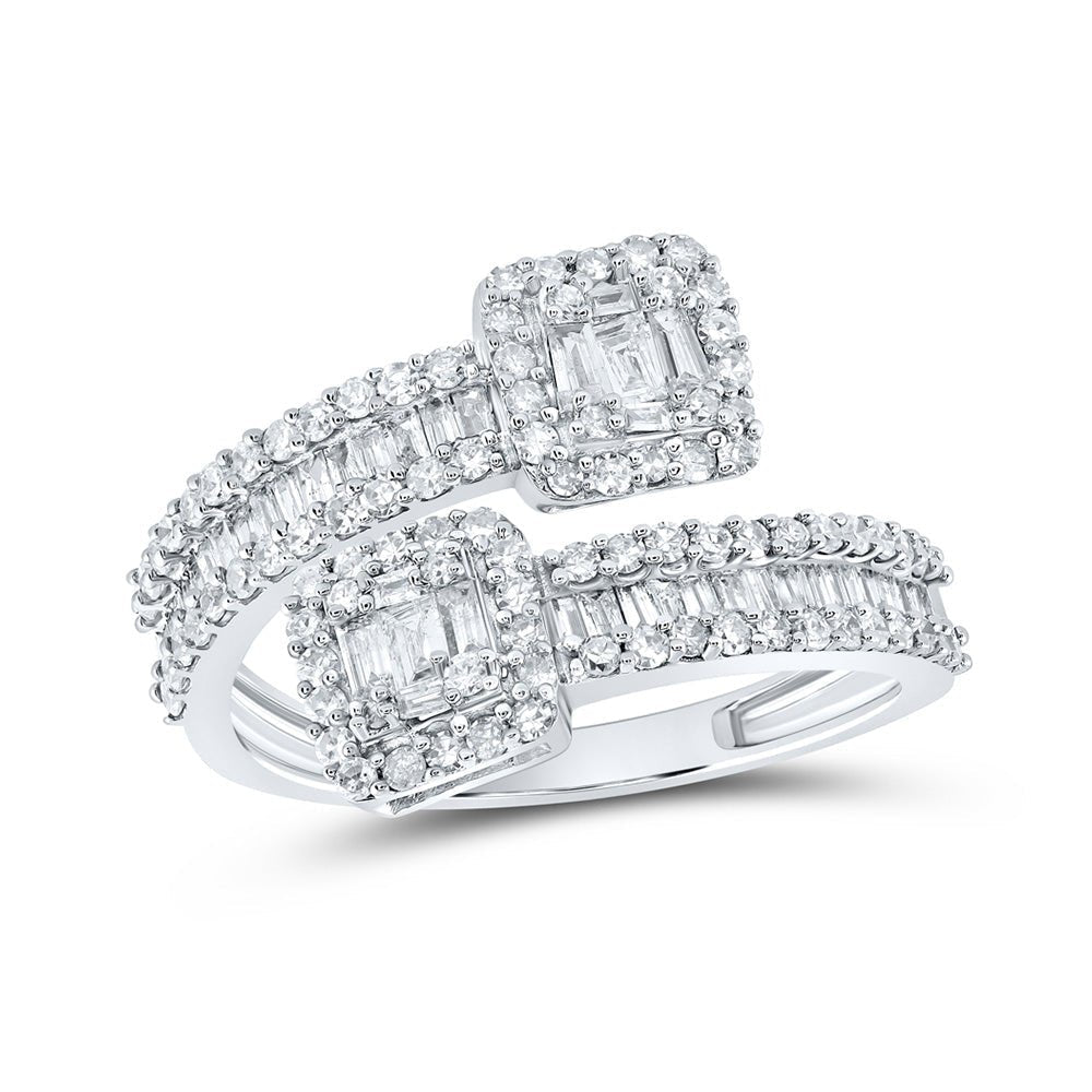 Captivating Brilliance | 10kt White Gold Baguette Diamond Square Bypass Cuff Band Ring 1 Cttw - Splendid Jewellery