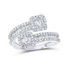 Captivating Brilliance | 10kt White Gold Baguette Diamond Square Bypass Cuff Band Ring 1 Cttw - Splendid Jewellery