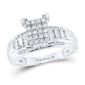 Captivating Brilliance: 10kt White Gold Diamond Cluster Bridal Wedding Engagement Ring - Splendid Jewellery