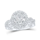 Captivating Brilliance: 10kt White Gold Diamond Cluster Bridal Wedding Ring Band Set 1 Cttw - Splendid Jewellery