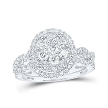 Load image into Gallery viewer, Captivating Brilliance: 10kt White Gold Diamond Cluster Bridal Wedding Ring Band Set 1 Cttw - Splendid Jewellery
