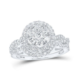 Captivating Brilliance: 10kt White Gold Diamond Cluster Bridal Wedding Ring Band Set 1 Cttw - Splendid Jewellery
