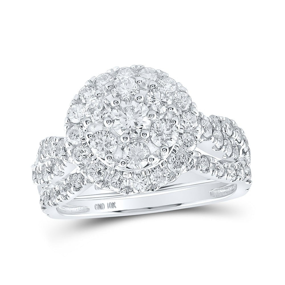 Captivating Brilliance 10kt White Gold Diamond Cluster Halo Bridal Wedding Ring Band Set - Splendid Jewellery