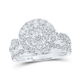 Captivating Brilliance 10kt White Gold Diamond Cluster Halo Bridal Wedding Ring Band Set - Splendid Jewellery